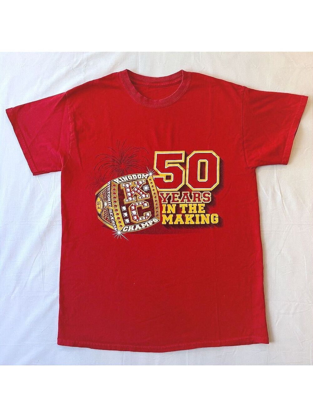 Kansas City Chiefs 50 Years In The Making Championship Ring Graphic T-Shirt M